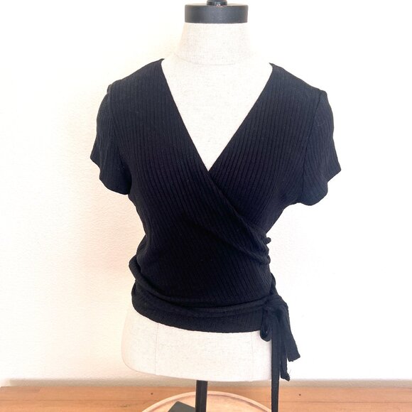 Reformation Jeans - Black Wrap Around Crop Tshirt - Size Large - Picture 1 of 9